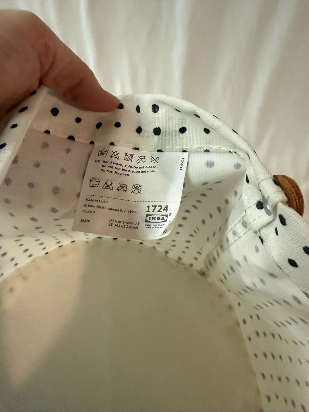 IKEA White Fabric Storage Basket with Black Polka Dots